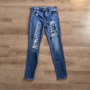 American Eagle Distressed Hi Rise Jeggings Medium Wash Size 8